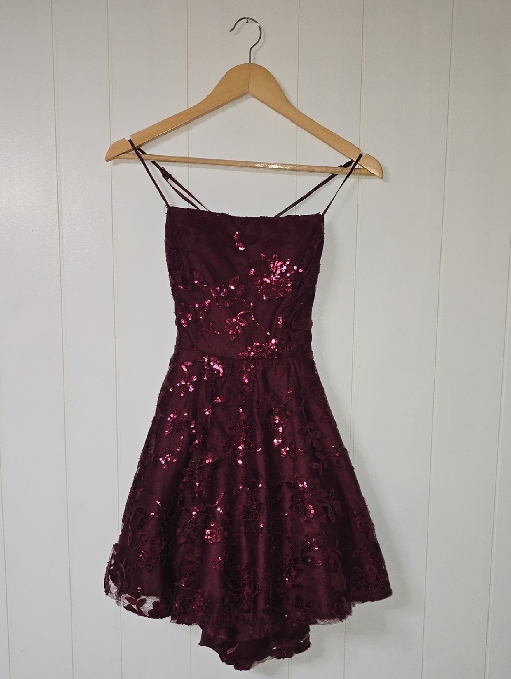 B Darlin Burgundy Sequin Lace Mini Dress